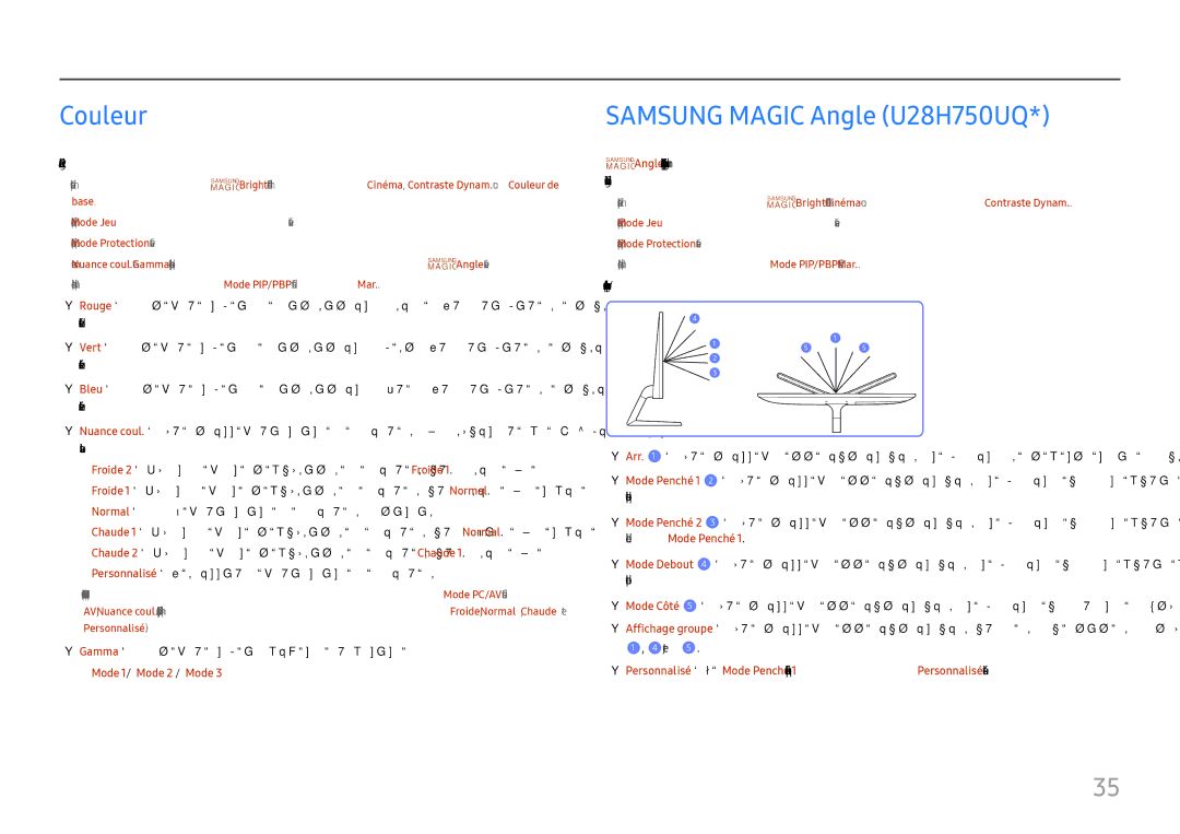 Samsung LU28H750UQUXEN, LU32H850UMUXEN manual Couleur, Samsung Magic Angle U28H750UQ 