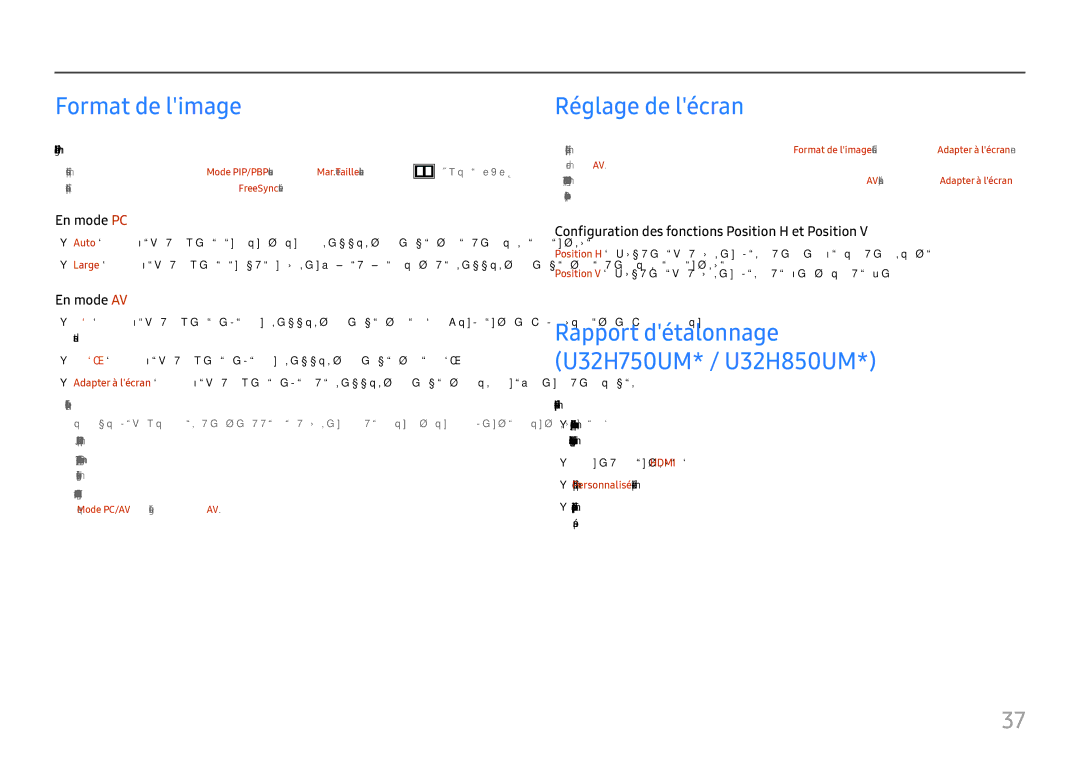 Samsung LU28H750UQUXEN, LU32H850UMUXEN manual Format de limage, Réglage de lécran 