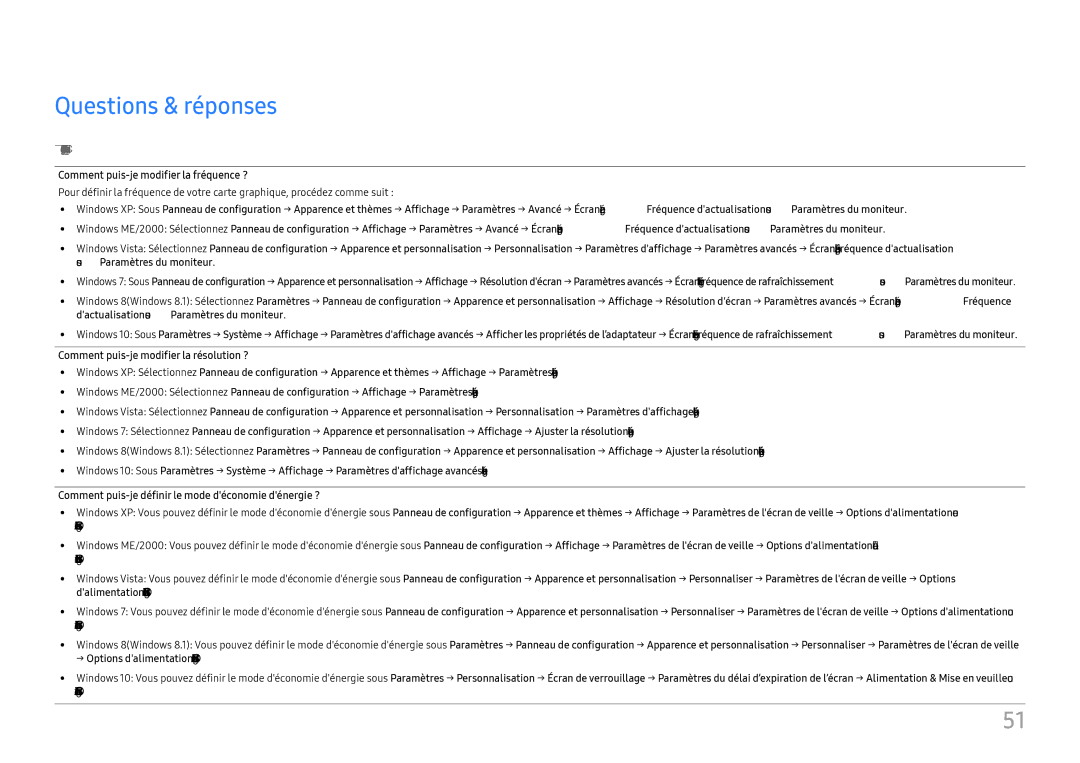 Samsung LU28H750UQUXEN, LU32H850UMUXEN manual Questions & réponses, Comment puis-je modifier la fréquence ? 