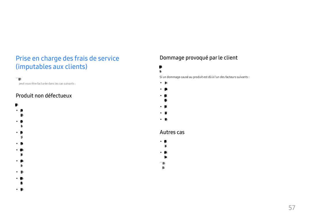 Samsung LU28H750UQUXEN manual Annexe, Prise en charge des frais de service imputables aux clients, Produit non défectueux 