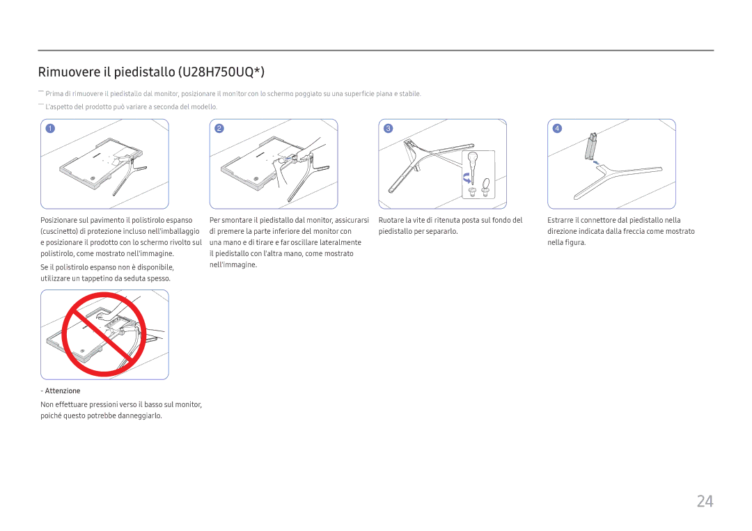 Samsung LU32H850UMUXEN, LU28H750UQUXEN manual Rimuovere il piedistallo U28H750UQ 