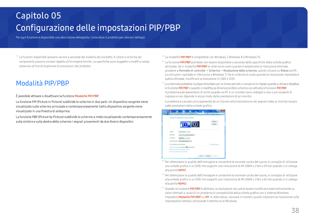 Samsung LU32H850UMUXEN, LU28H750UQUXEN manual Configurazione delle impostazioni PIP/PBP, Modalità PIP/PBP 