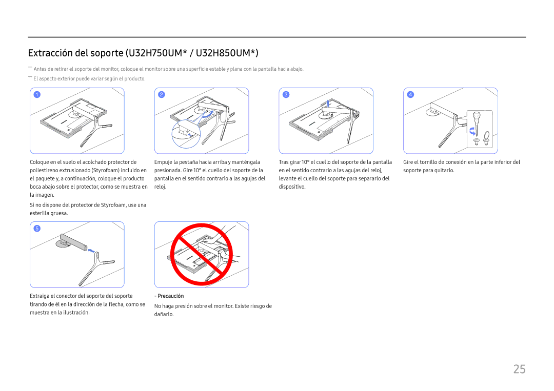 Samsung LU28H750UQUXEN, LU32H850UMUXEN manual Extracción del soporte U32H750UM* / U32H850UM 