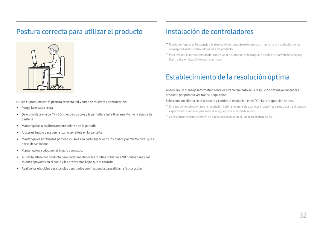 Samsung LU32H850UMUXEN, LU28H750UQUXEN Postura correcta para utilizar el producto, Establecimiento de la resolución óptima 