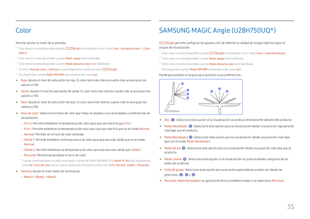 Samsung LU28H750UQUXEN, LU32H850UMUXEN manual Color, Samsung Magic Angle U28H750UQ 