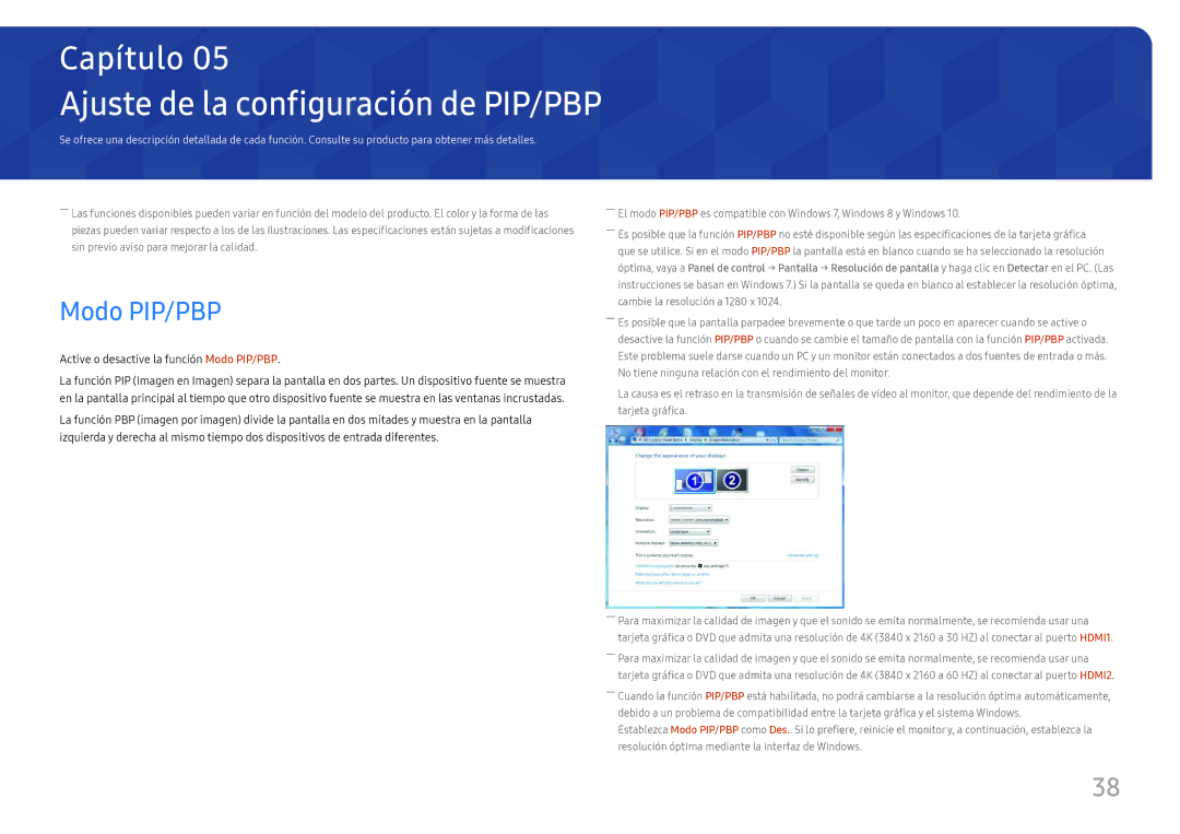 Samsung LU32H850UMUXEN, LU28H750UQUXEN manual Ajuste de la configuración de PIP/PBP, Modo PIP/PBP 