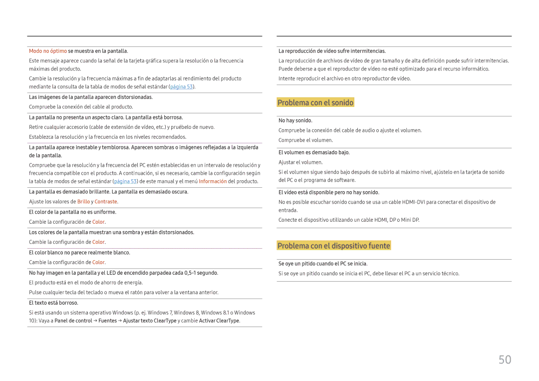 Samsung LU32H850UMUXEN manual Modo no óptimo se muestra en la pantalla, Las imágenes de la pantalla aparecen distorsionadas 