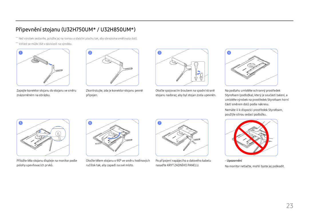 Samsung LU28H750UQUXEN, LU32H850UMUXEN manual Připevnění stojanu U32H750UM* / U32H850UM 