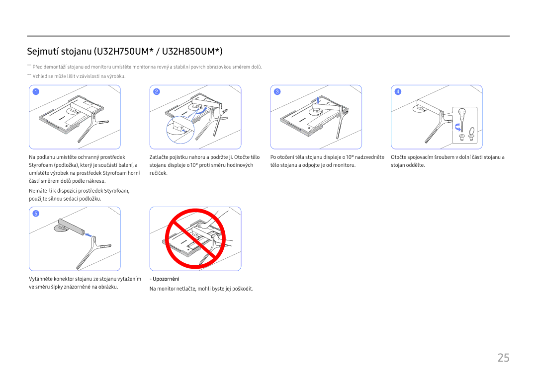 Samsung LU28H750UQUXEN, LU32H850UMUXEN manual Sejmutí stojanu U32H750UM* / U32H850UM 