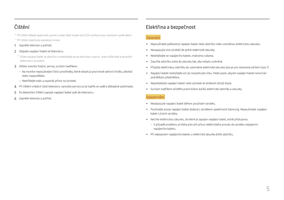 Samsung LU28H750UQUXEN, LU32H850UMUXEN manual Čištění, Elektřina a bezpečnost 