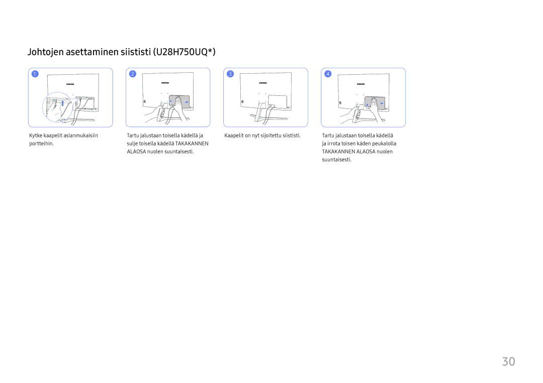 Samsung LU32H850UMUXEN, LU28H750UQUXEN manual Johtojen asettaminen siististi U28H750UQ 