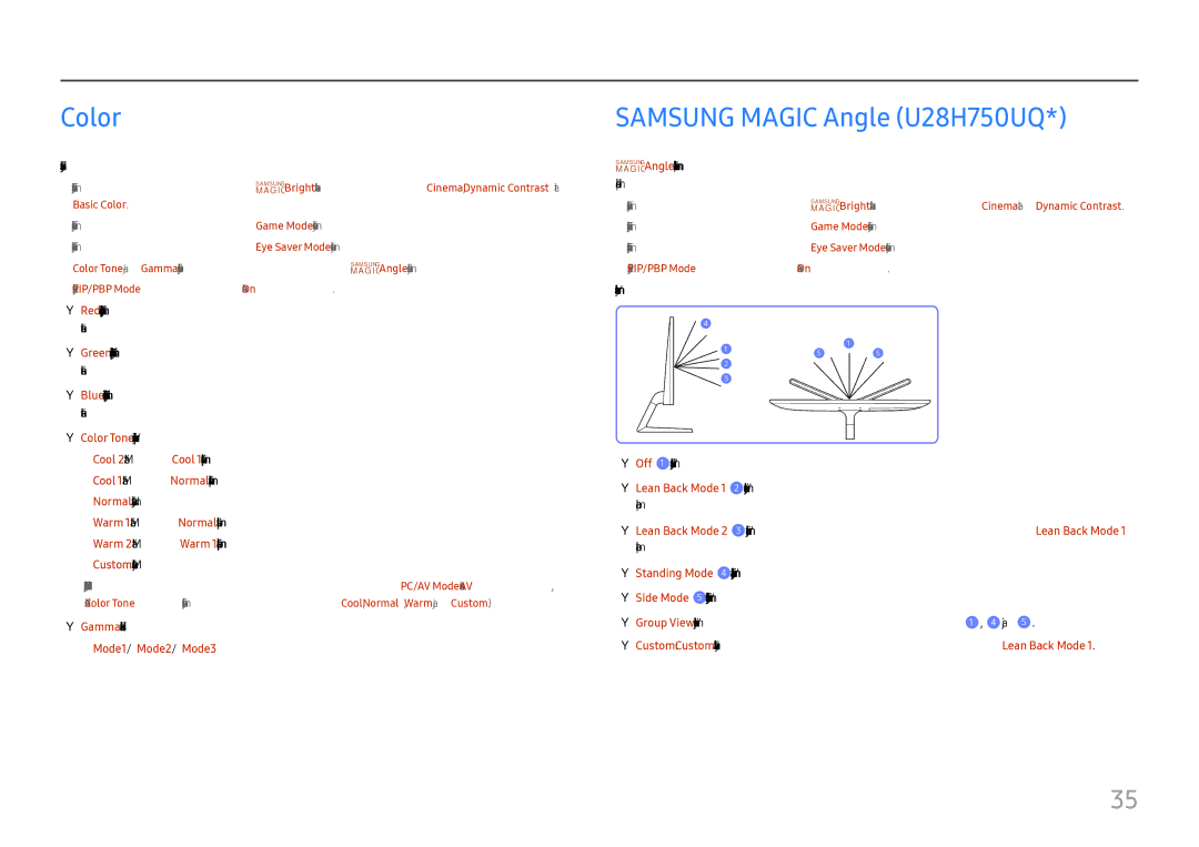 Samsung LU28H750UQUXEN, LU32H850UMUXEN manual Color, Samsung Magic Angle U28H750UQ 