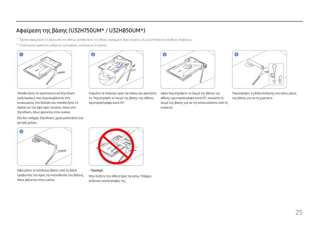 Samsung LU28H750UQUXEN, LU32H850UMUXEN manual Αφαίρεση της βάσης U32H750UM* / U32H850UM 