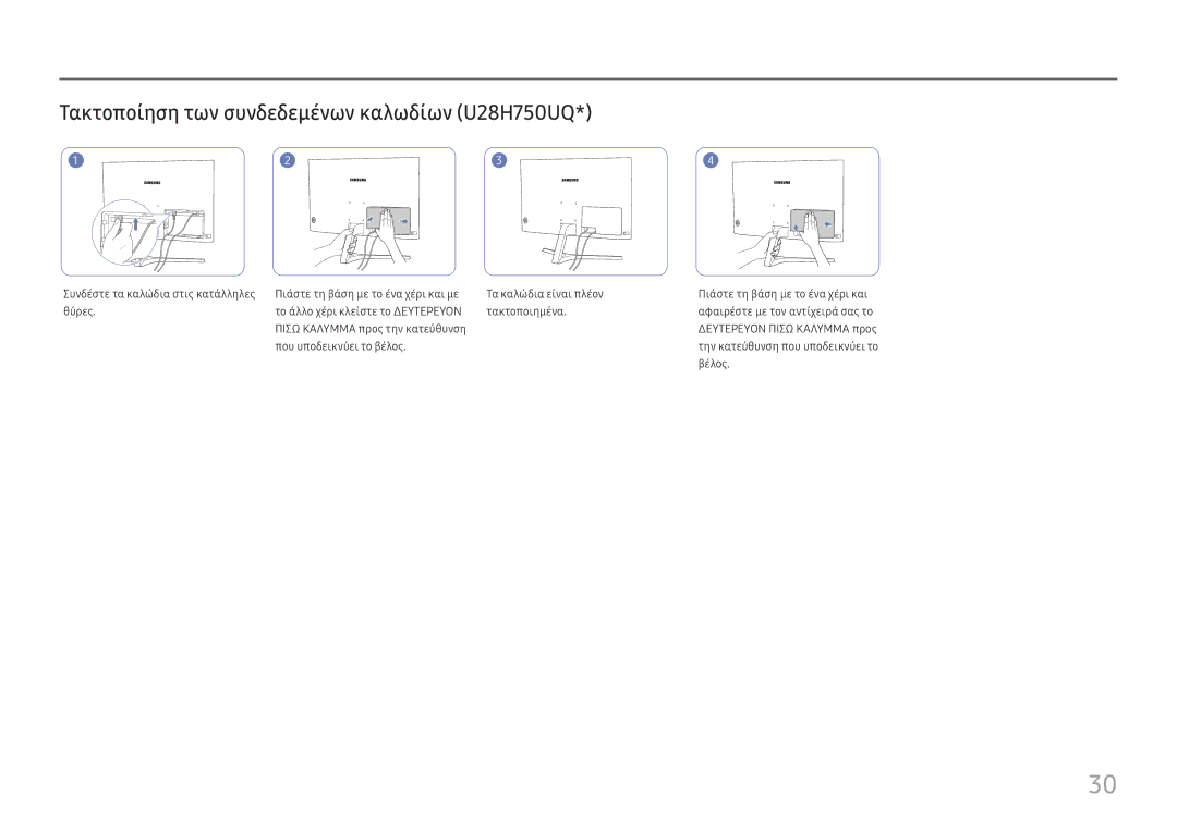 Samsung LU32H850UMUXEN, LU28H750UQUXEN manual Τακτοποίηση των συνδεδεμένων καλωδίων U28H750UQ 