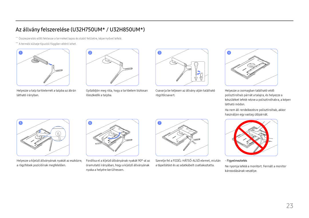 Samsung LU28H750UQUXEN, LU32H850UMUXEN manual Az állvány felszerelése U32H750UM* / U32H850UM 