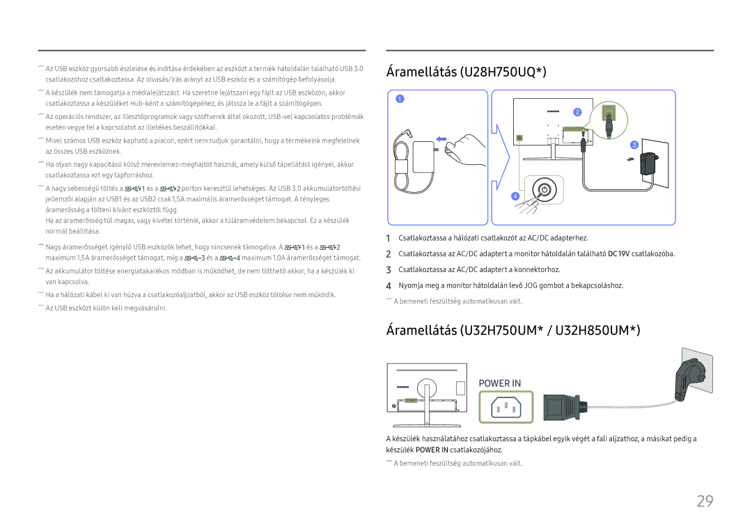 Samsung LU28H750UQUXEN, LU32H850UMUXEN manual Áramellátás U28H750UQ, Áramellátás U32H750UM* / U32H850UM 