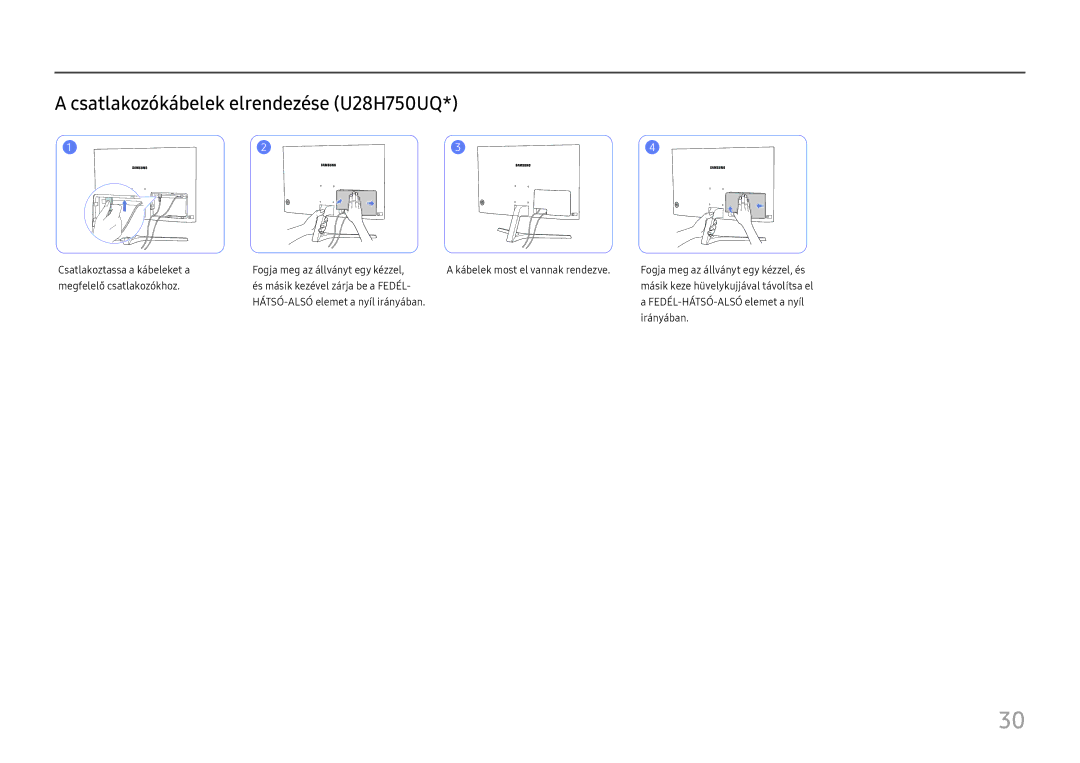 Samsung LU32H850UMUXEN, LU28H750UQUXEN manual Csatlakozókábelek elrendezése U28H750UQ 