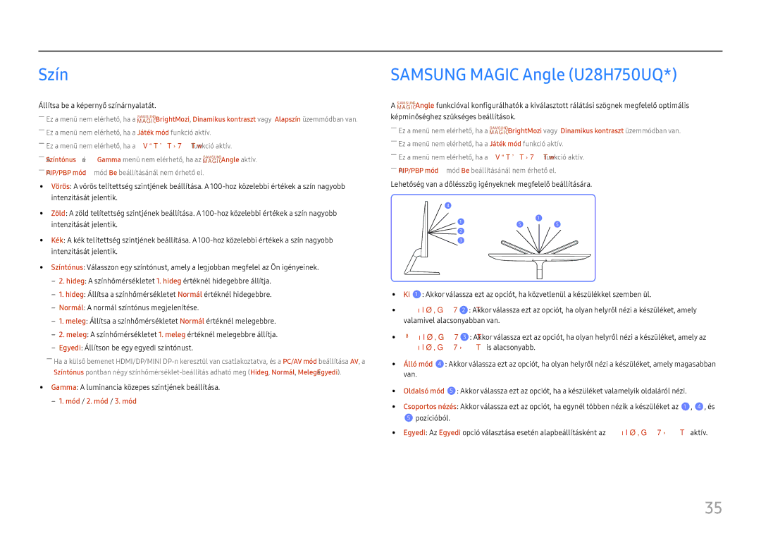 Samsung LU28H750UQUXEN, LU32H850UMUXEN manual Szín, Samsung Magic Angle U28H750UQ 