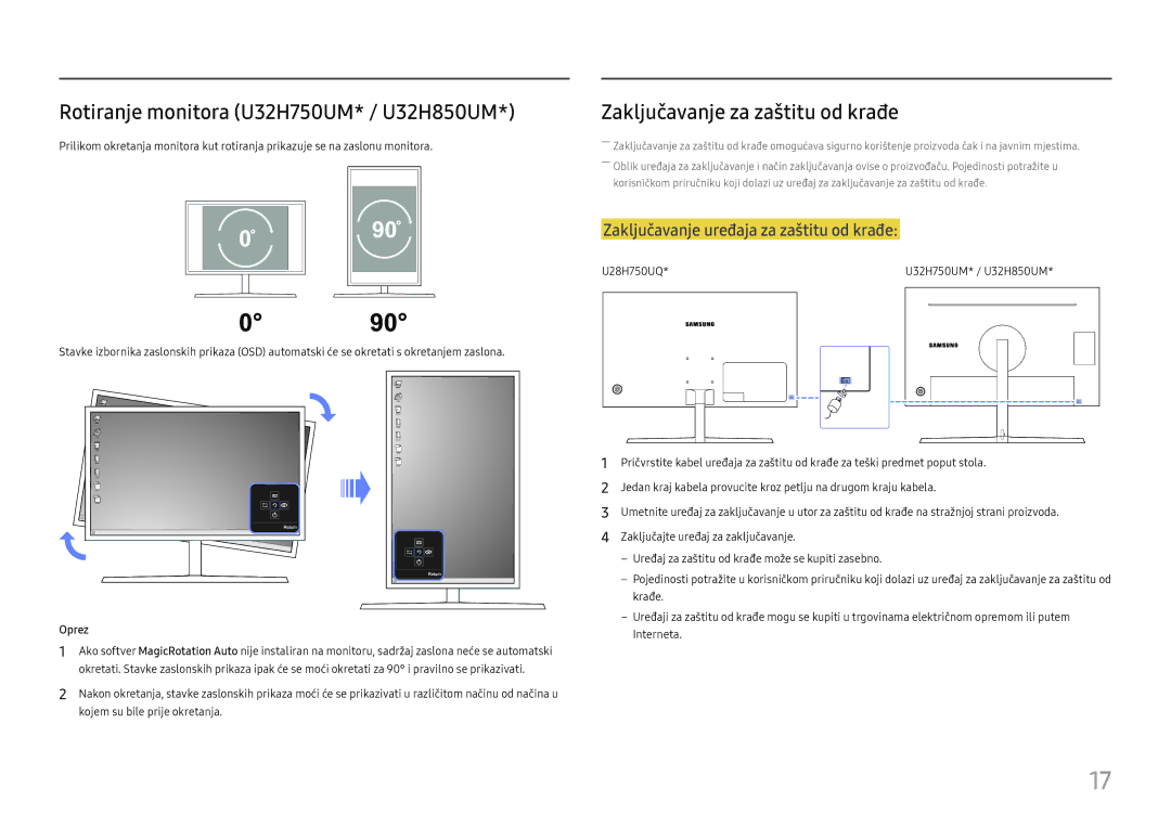 Samsung LU28H750UQUXEN, LU32H850UMUXEN manual Zaključavanje za zaštitu od krađe, Oprez 