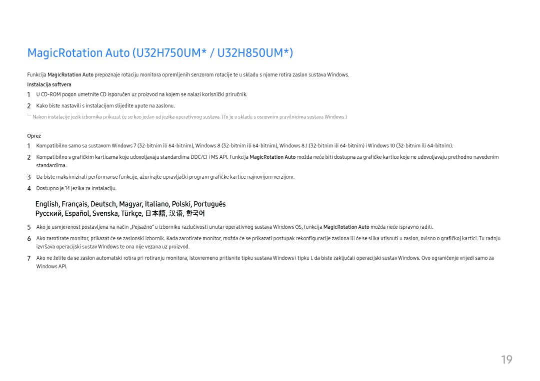Samsung LU28H750UQUXEN, LU32H850UMUXEN manual MagicRotation Auto U32H750UM* / U32H850UM, Instalacija softvera 