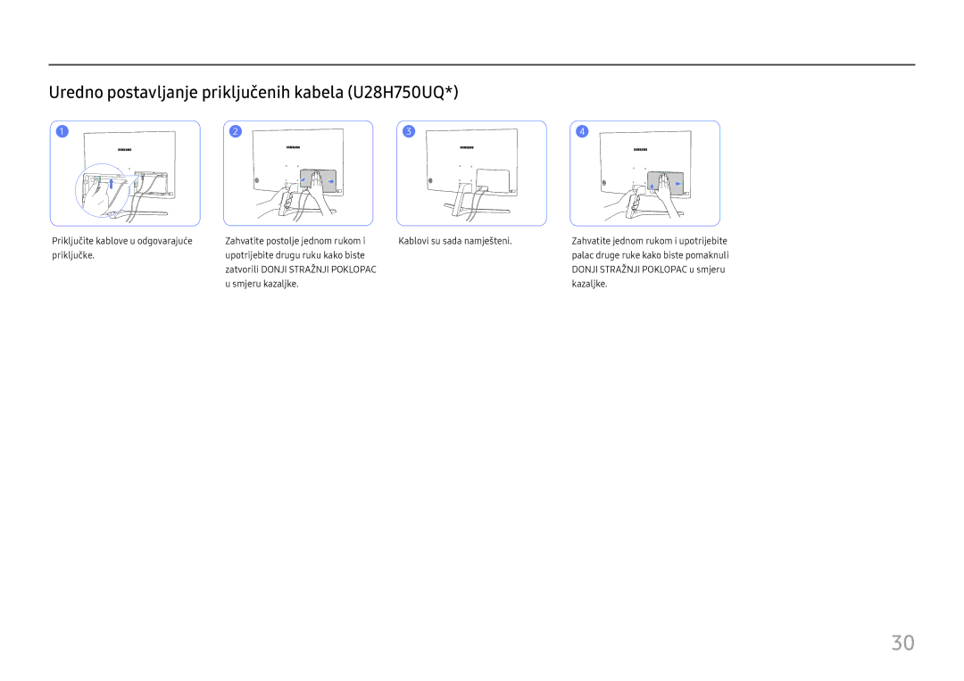 Samsung LU32H850UMUXEN, LU28H750UQUXEN manual Uredno postavljanje priključenih kabela U28H750UQ 