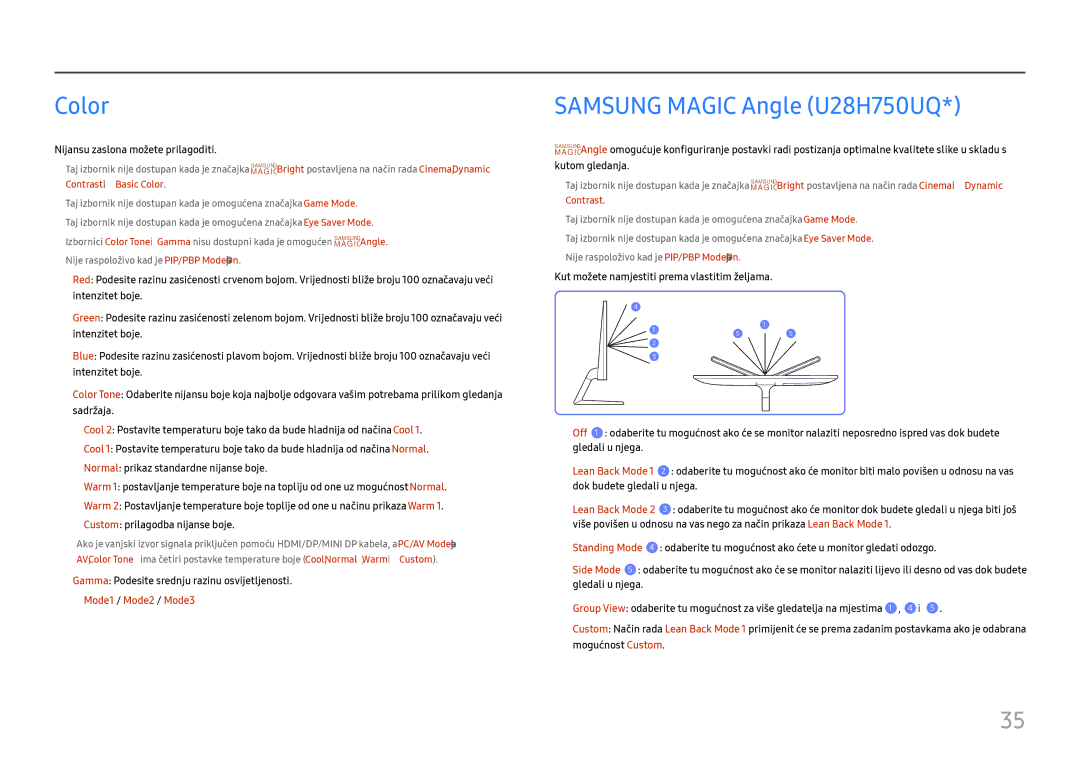 Samsung LU28H750UQUXEN, LU32H850UMUXEN manual Color, Samsung Magic Angle U28H750UQ 