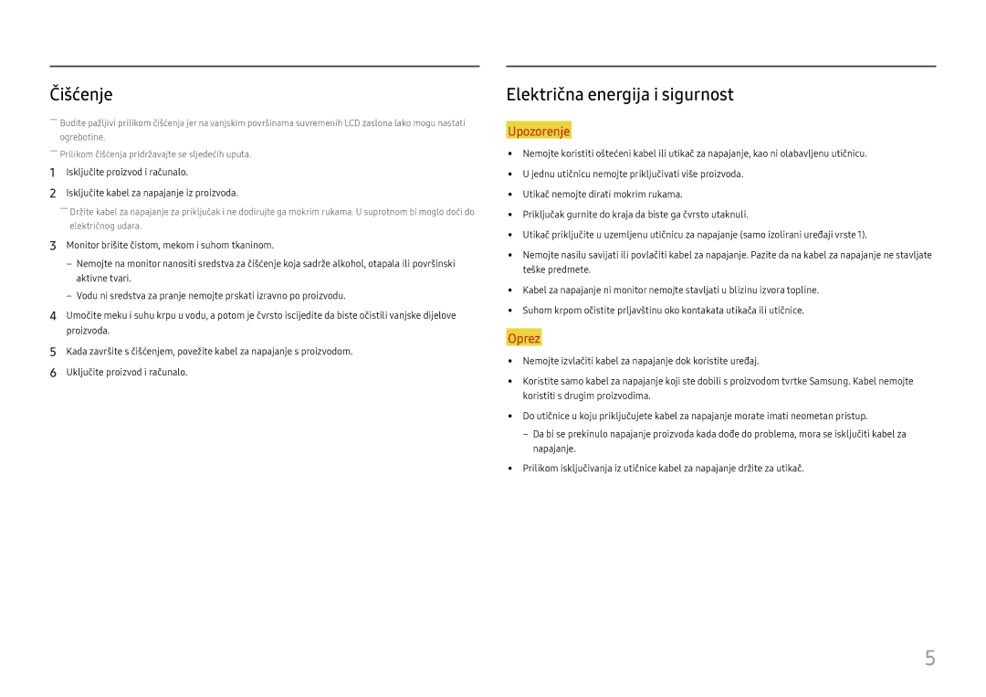 Samsung LU28H750UQUXEN, LU32H850UMUXEN manual Čišćenje, Električna energija i sigurnost 