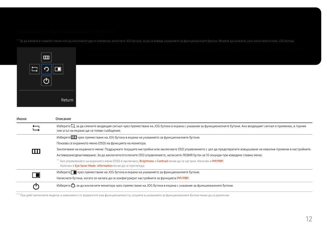 Samsung LU32H850UMUXEN manual Указаниe за функционалните бутони, ИкониОписание 