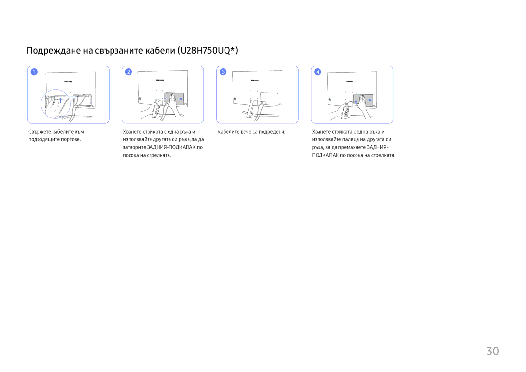 Samsung LU32H850UMUXEN manual Подреждане на свързаните кабели U28H750UQ 