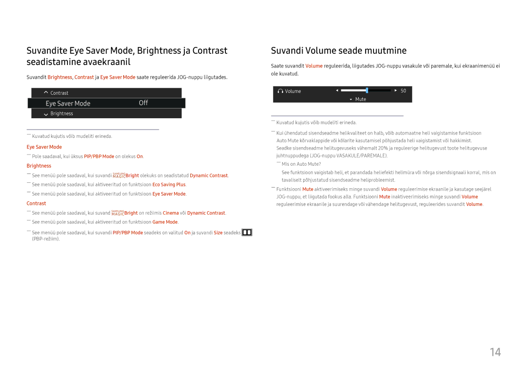 Samsung LU32H850UMUXEN manual Suvandi Volume seade muutmine, Brightness 