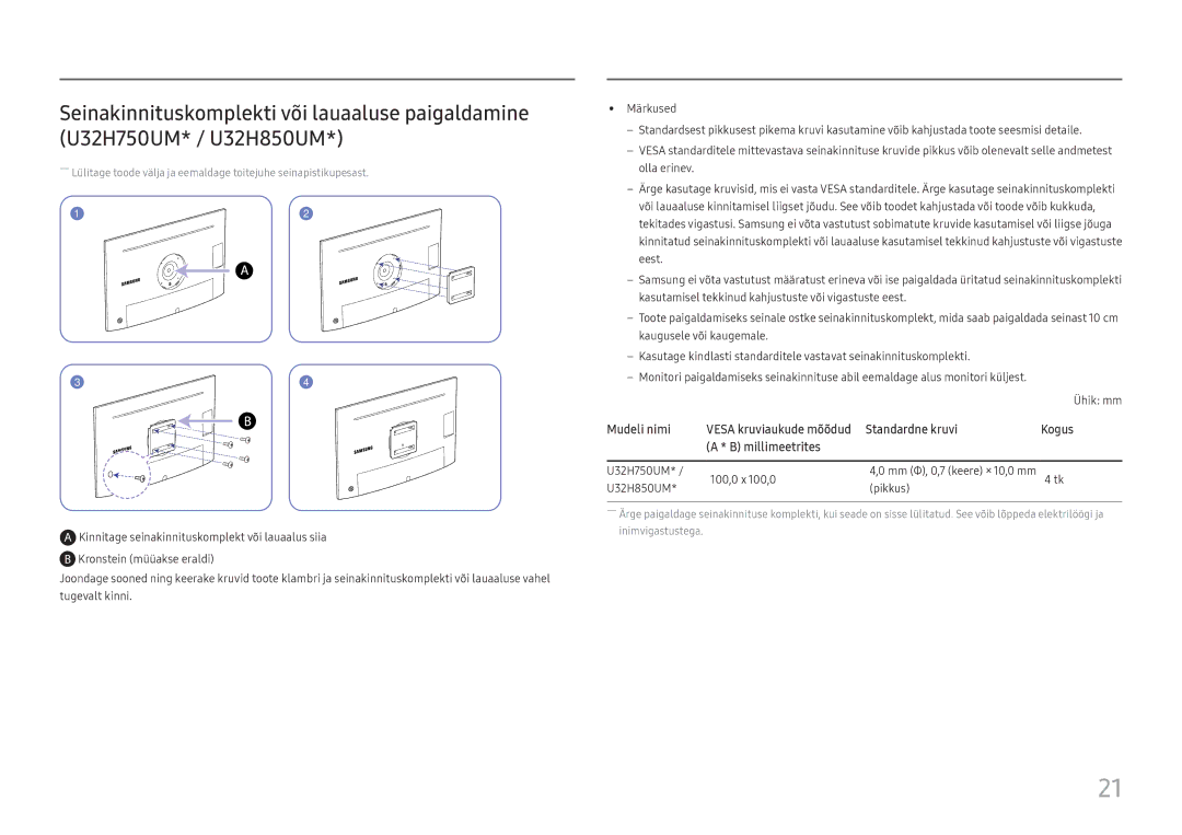 Samsung LU32H850UMUXEN manual U32H750UM 100,0 x 100,0 