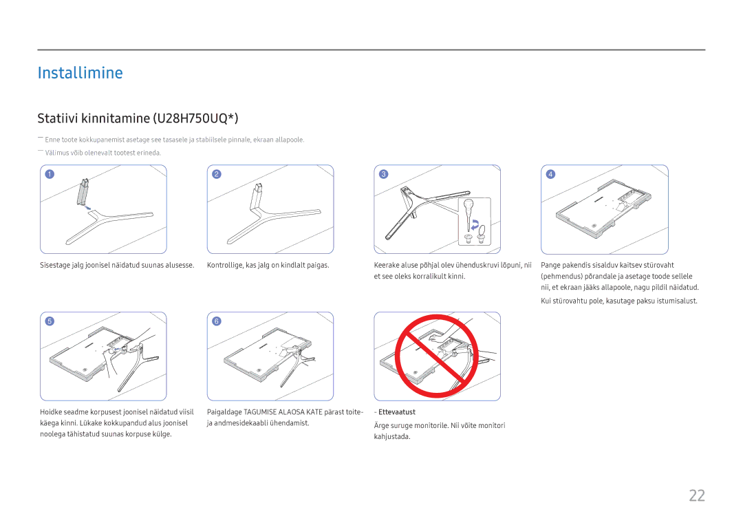 Samsung LU32H850UMUXEN manual Installimine, Statiivi kinnitamine U28H750UQ 