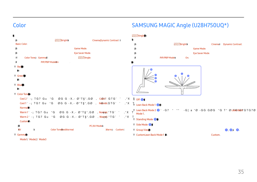 Samsung LU32H850UMUXEN manual Color, Samsung Magic Angle U28H750UQ 