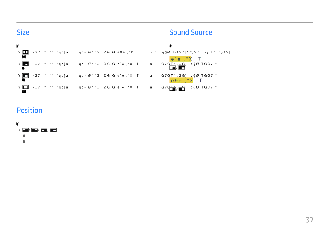 Samsung LU32H850UMUXEN manual Size, Position, Sound Source 