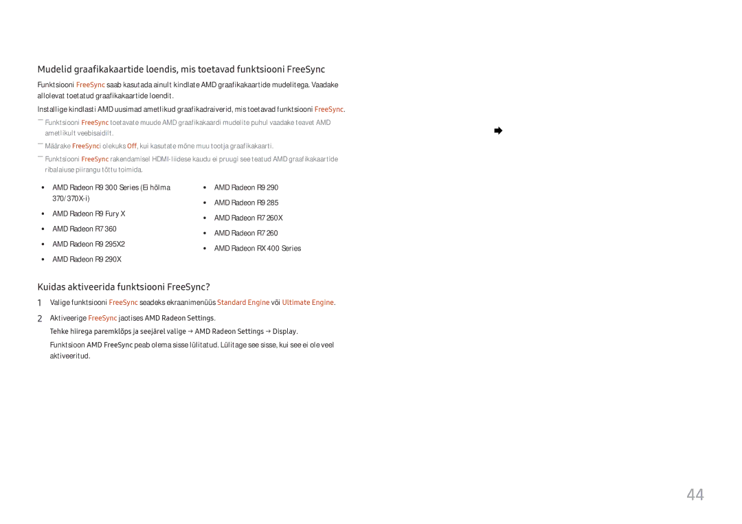 Samsung LU32H850UMUXEN manual Kuidas aktiveerida funktsiooni FreeSync? 