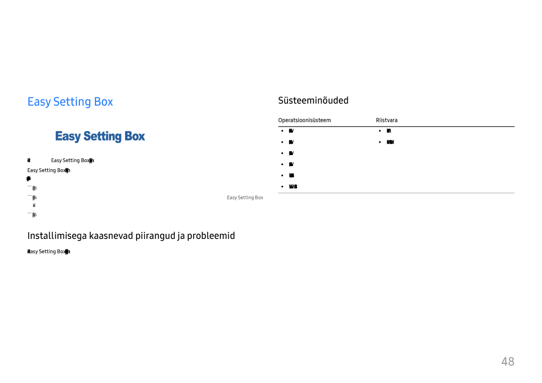 Samsung LU32H850UMUXEN manual Tarkvara installimine, Easy Setting Box, Installimisega kaasnevad piirangud ja probleemid 