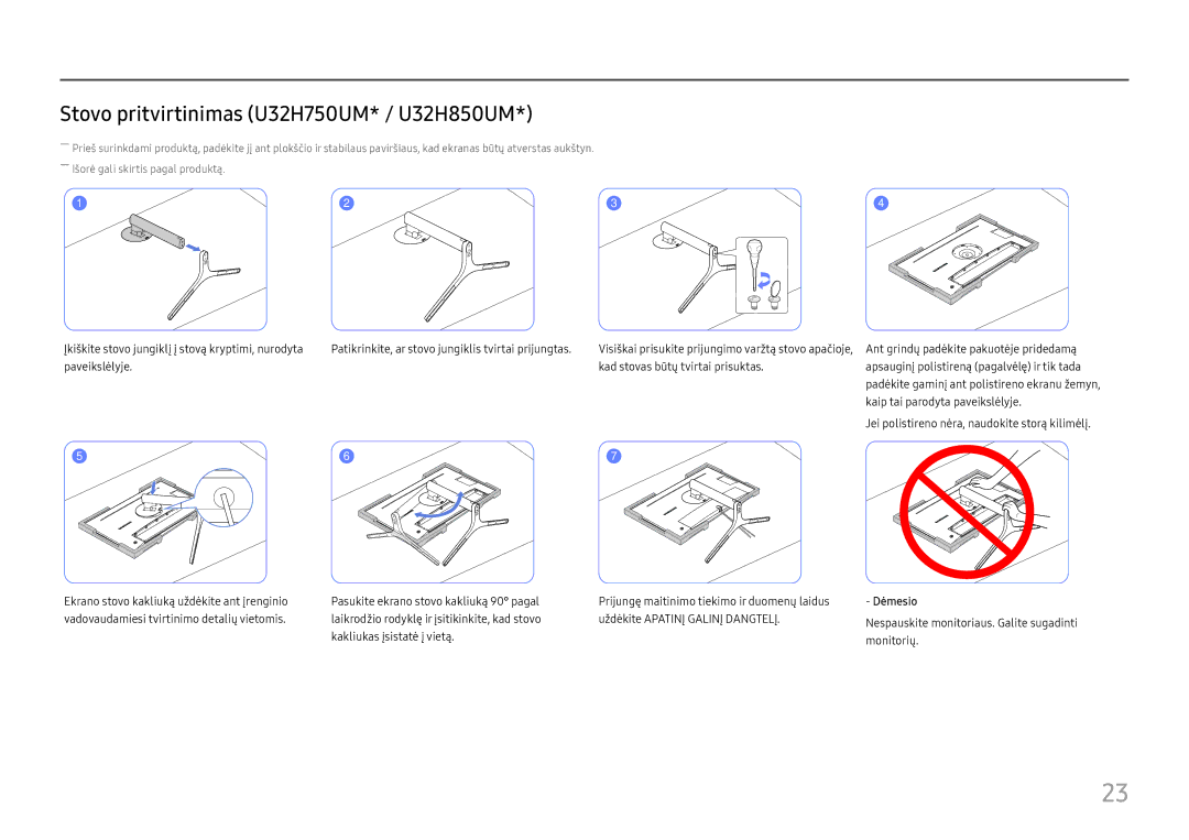 Samsung LU32H850UMUXEN manual Stovo pritvirtinimas U32H750UM* / U32H850UM 