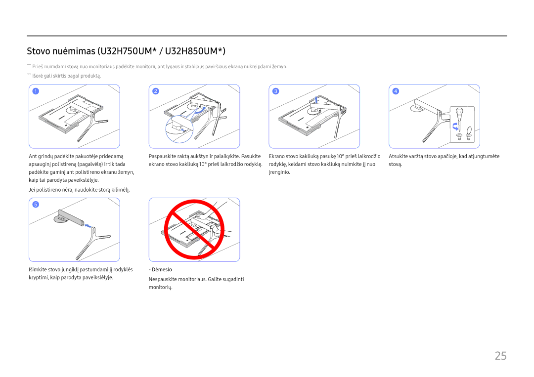 Samsung LU32H850UMUXEN manual Stovo nuėmimas U32H750UM* / U32H850UM 