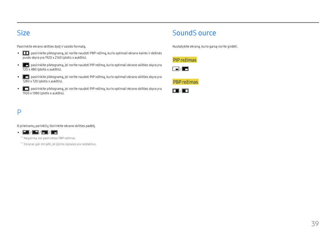 Samsung LU32H850UMUXEN manual Size, Position, Sound Source 