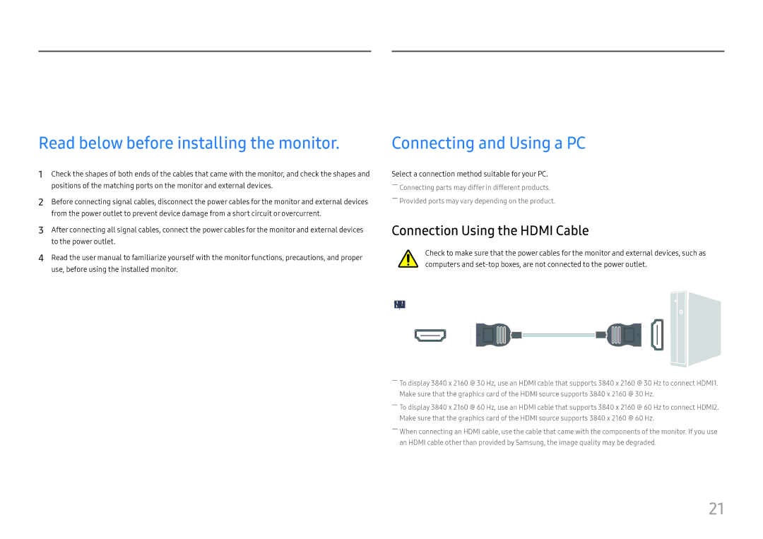 Samsung LU32J590UQIXCI, LU32J590UQUXEN manual Connecting and Using a Source Device, Read below before installing the monitor 