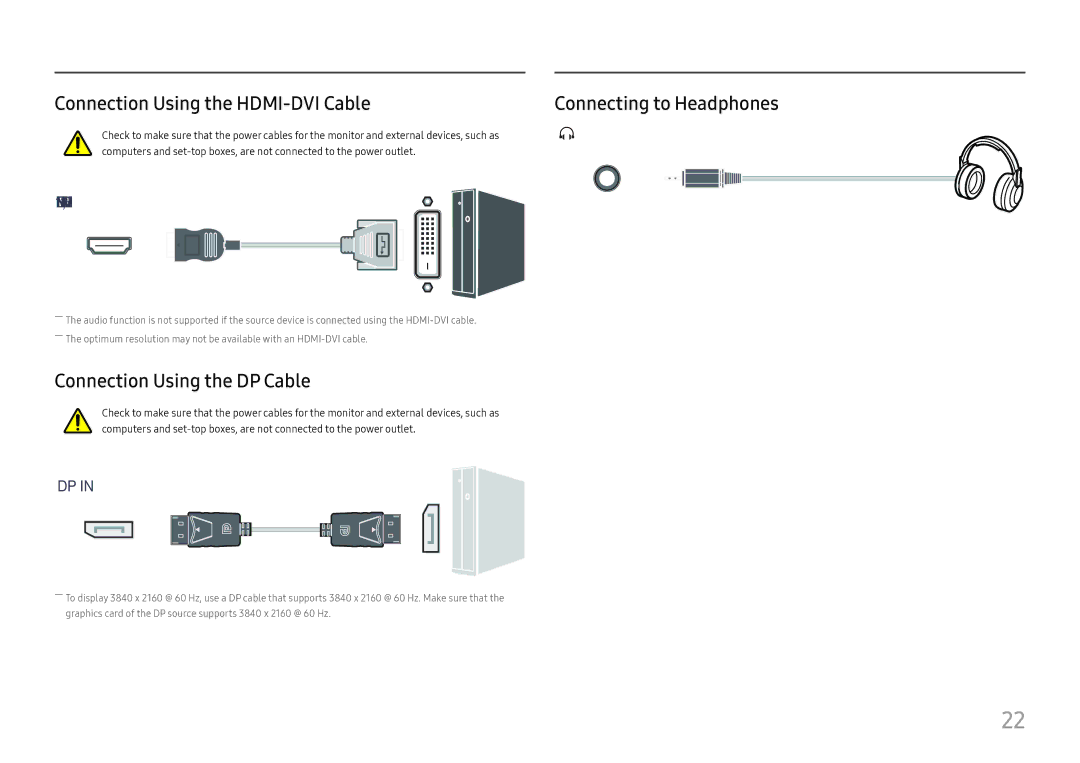 Samsung LU32J590UQUXEN, LU32J590UQIXCI manual Connection Using the HDMI-DVI Cable, Connection Using the DP Cable 