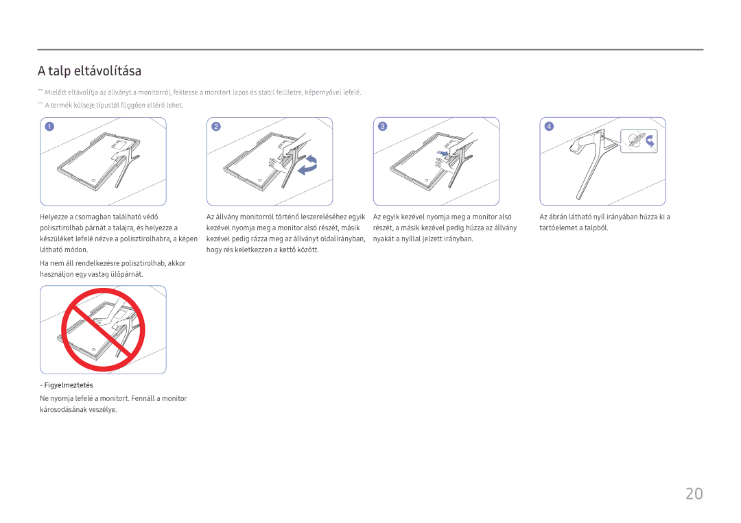 Samsung LU32J590UQUXEN manual Talp eltávolítása 