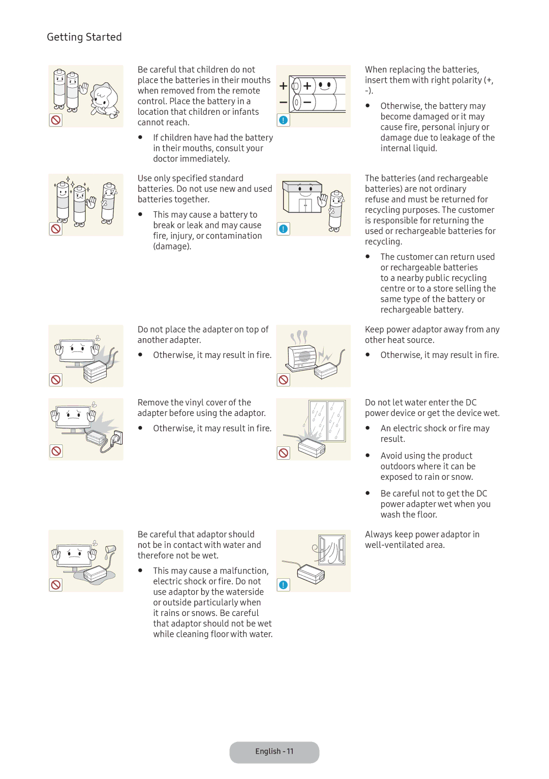 Samsung LV32F390FEXXXE Result, Avoid using the product, Outdoors where it can be, Exposed to rain or snow, Wash the floor 