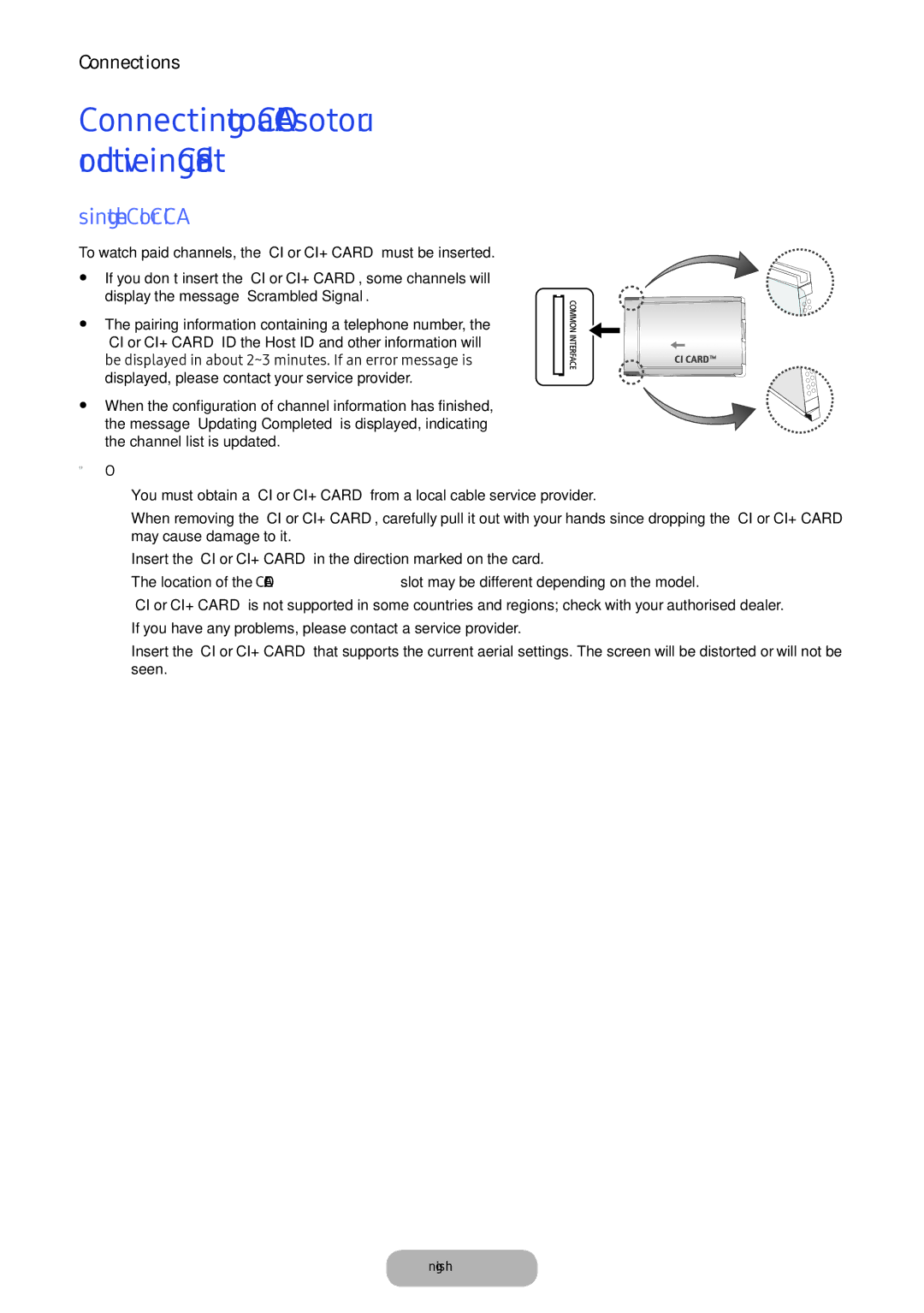 Samsung LV32F390FEXXEN, LV27F390FEWXEN, LV32F390FEWXEN, LV32F390FEIXEN, LV27F390FEIXEN manual Using the CI or CI+ Card 