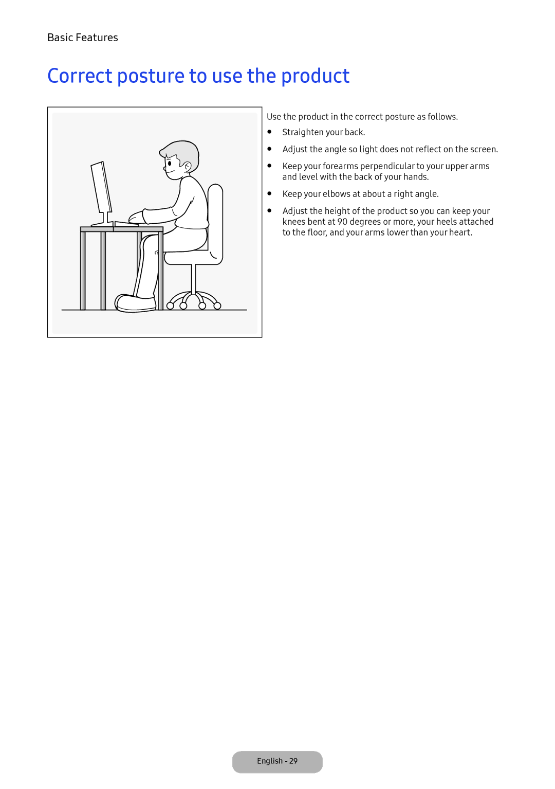 Samsung LV32F390FEXXXE, LV27F390FEWXEN, LV32F390FEWXEN, LV32F390FEXXEN, LV32F390FEIXEN Correct posture to use the product 