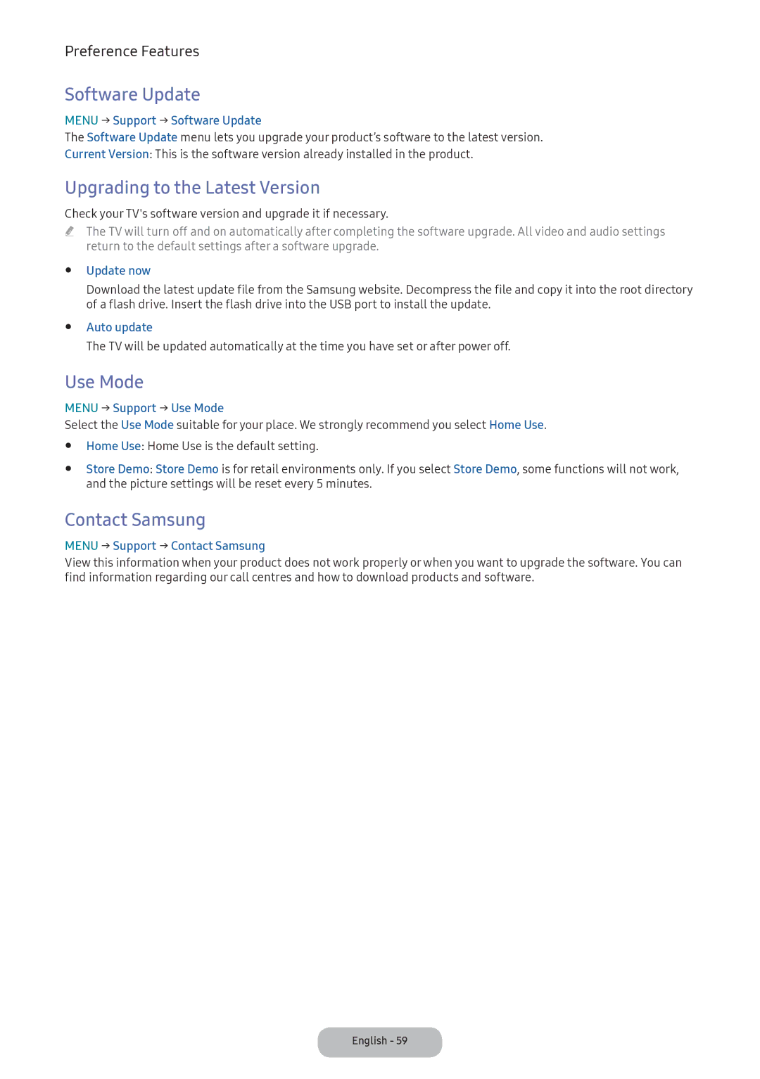 Samsung LV32F390FEXXXE, LV27F390FEWXEN manual Software Update, Upgrading to the Latest Version, Use Mode, Contact Samsung 