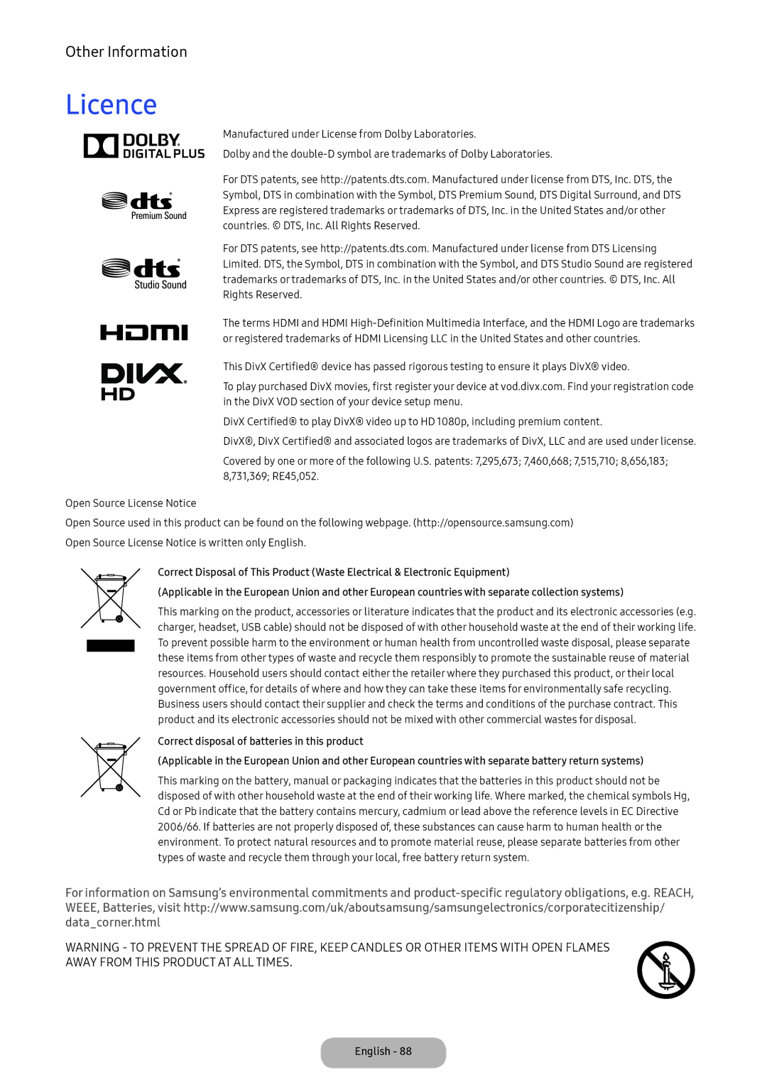 Samsung LV27F390FEIXEN, LV27F390FEWXEN, LV32F390FEWXEN, LV32F390FEXXEN, LV32F390FEIXEN, LV32F390FEXXXE manual Licence 