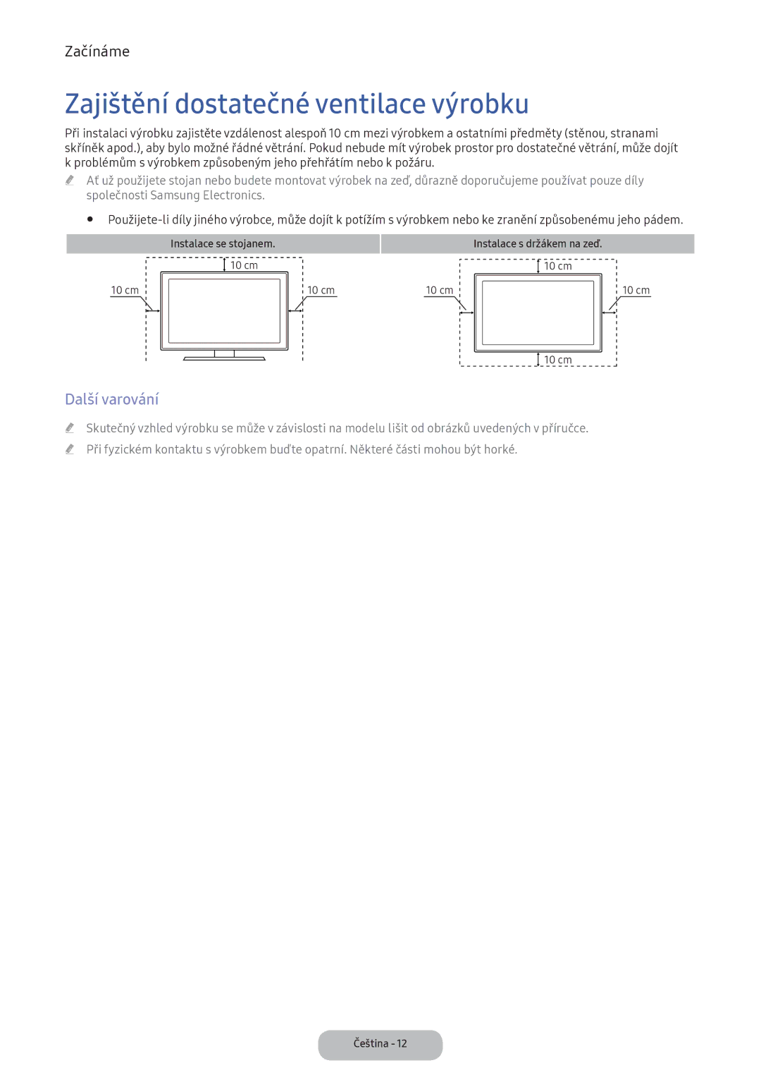 Samsung LV32F390FEXXEN, LV27F390FEWXEN, LV32F390FEWXEN manual Zajištění dostatečné ventilace výrobku, Další varování 