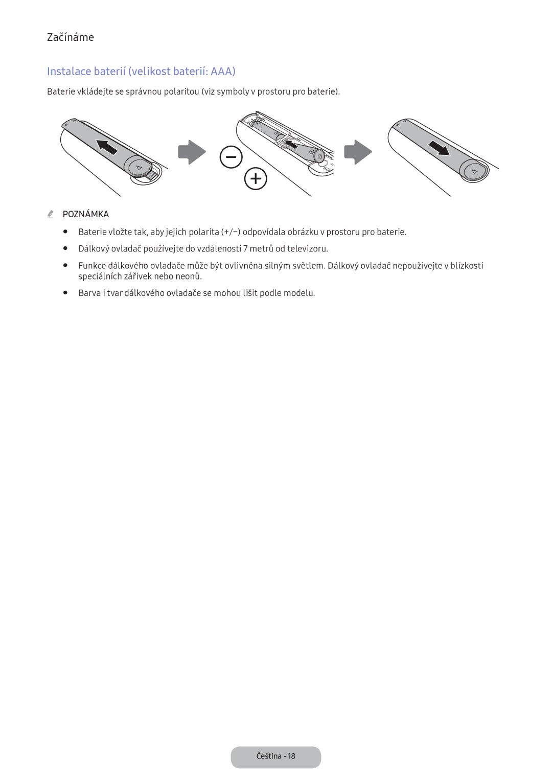 Samsung LV32F390FEIXEN, LV27F390FEWXEN manual Instalace baterií velikost baterií AAA, Speciálních zářivek nebo neonů 