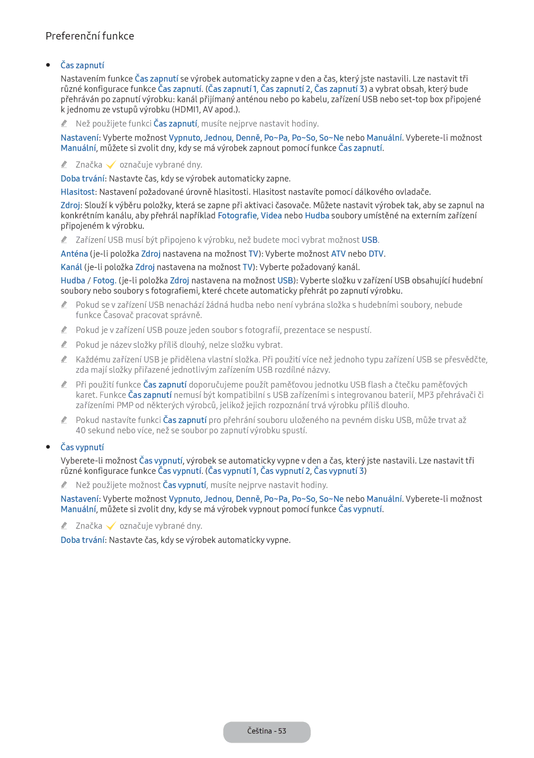 Samsung LV32F390FEIXEN, LV27F390FEWXEN, LV32F390FEWXEN manual Čas zapnutí, Značka coznačuje vybrané dny, Čas vypnutí 